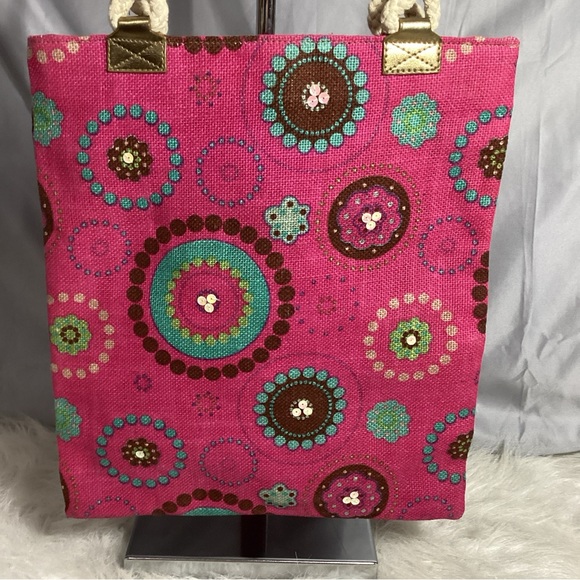 Old Navy Pink BOHO Sequin Circles Tote Bag with Rope Handles NWOT - Picture 2 of 11